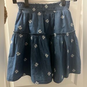 Draper James Blue Denim Skirt with White Floral Embroidery